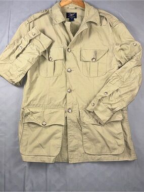 Vintage Willis & Geiger Jacket Mens 40 Beige Cotton Safari Belted Bush Field
